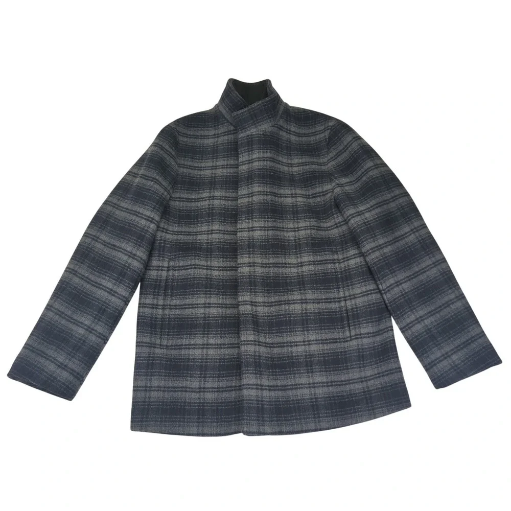 Theory Clarence Men's Plaid Wool Blend Jacket Melton Coat Mock‎ Neck Size Small